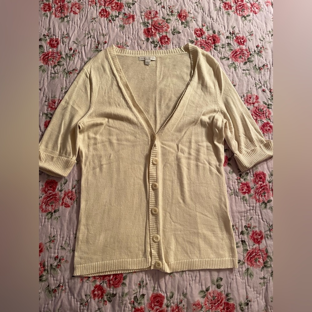 New York & Company 1/4 Length Sleeve Button-up Sweater - size M